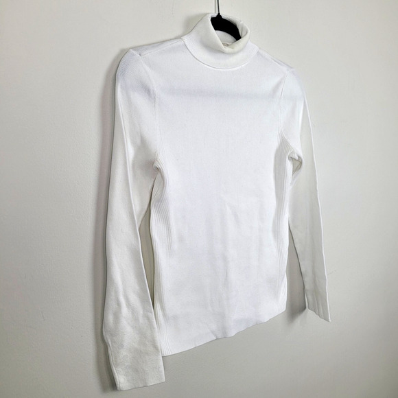 Chico’s 0 Women’s Small (4) Cream Turtleneck Sweater Ribbed Side Panel - Picture 1 of 5